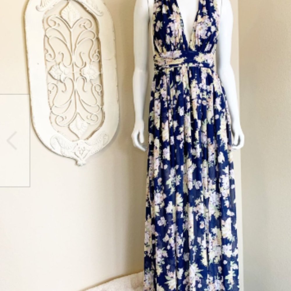 Aakaa Women's Navy Floral Long Dress